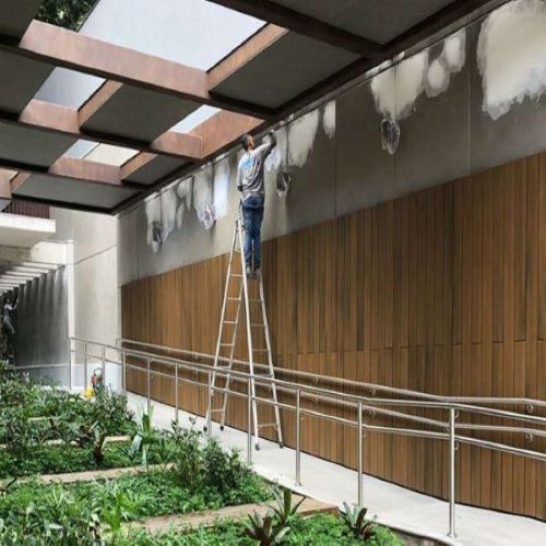 嘉兴庭院景观木塑墙面装修施工案例