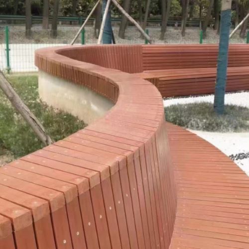嘉兴公园木塑靠背座椅现场定做案例