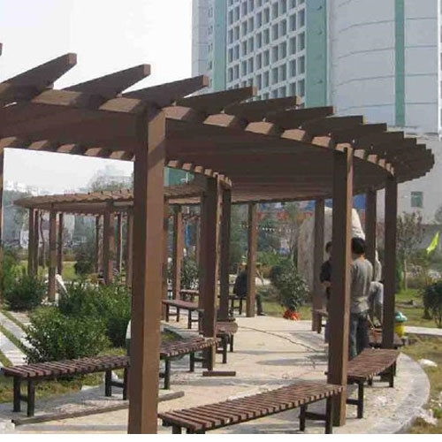 嘉兴街心花园弧形休闲塑木葡萄架花架施工工程案例