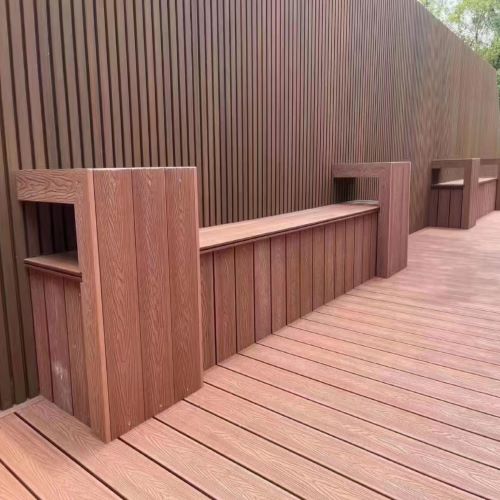 嘉兴庭院塑木地板围栏坐凳整体施工